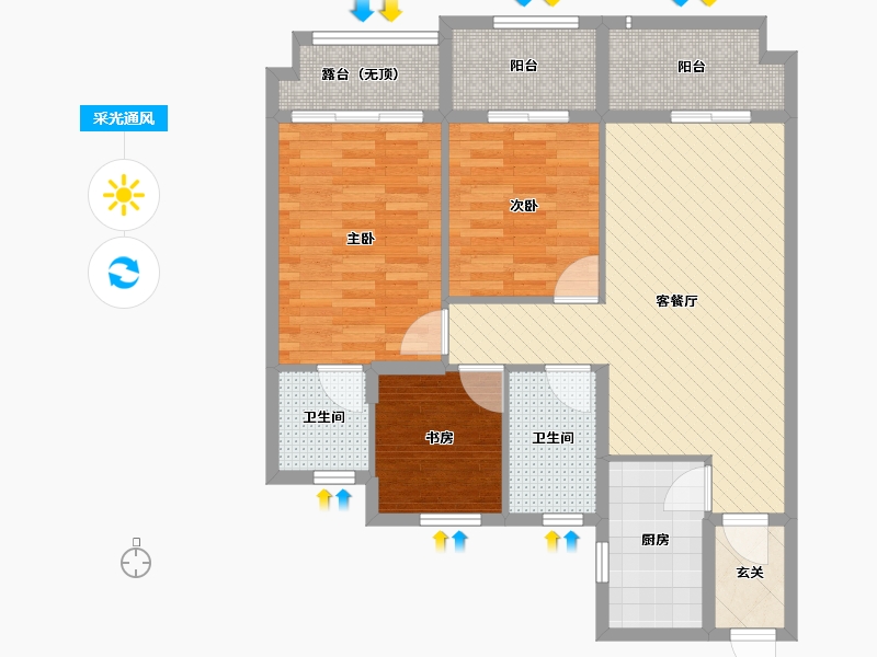 浙江省-台州市-三门江山华府-86.07-户型库-采光通风