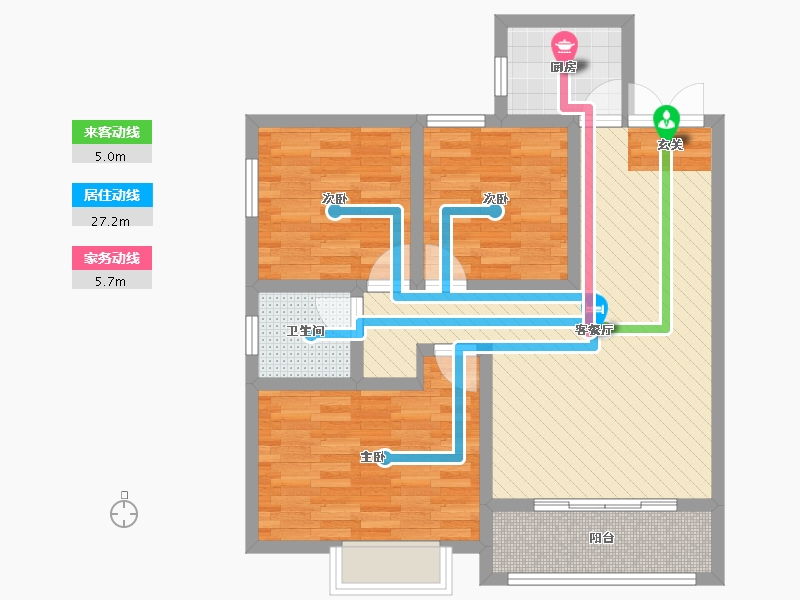 浙江省-杭州市-长兴园二区-78.00-户型库-动静线