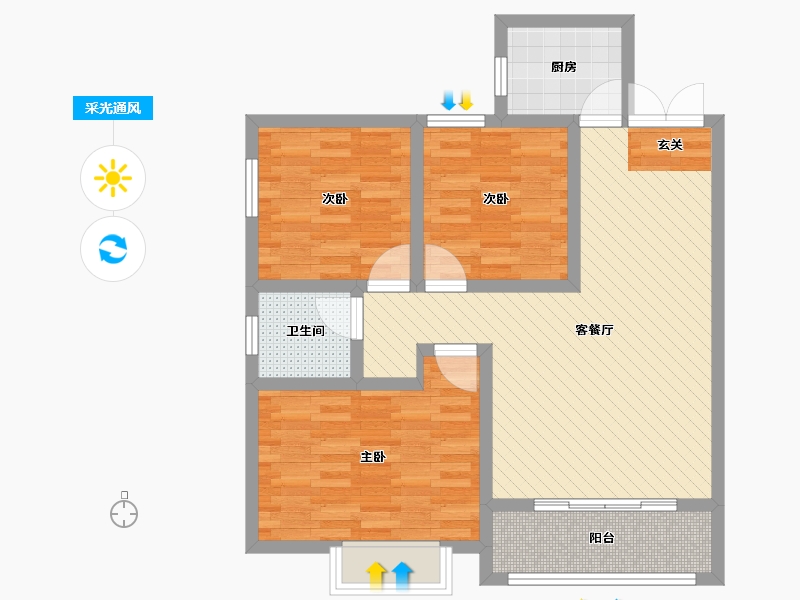 浙江省-杭州市-长兴园二区-78.00-户型库-采光通风