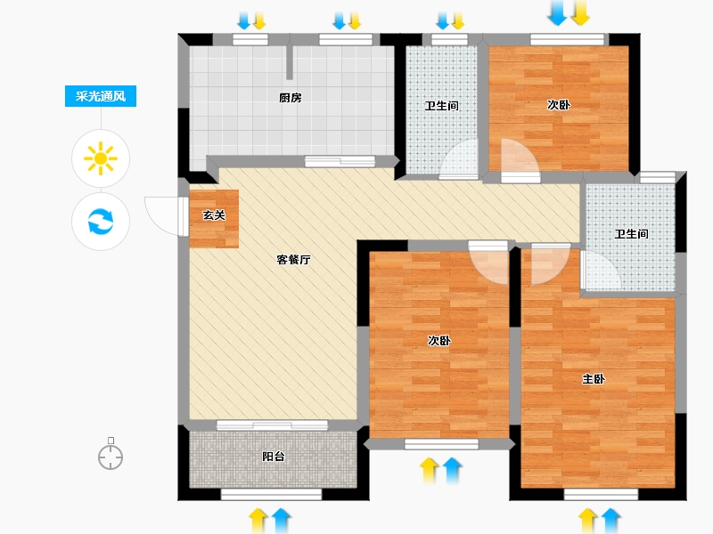 山东省-潍坊市-泰华城大益华府-87.18-户型库-采光通风