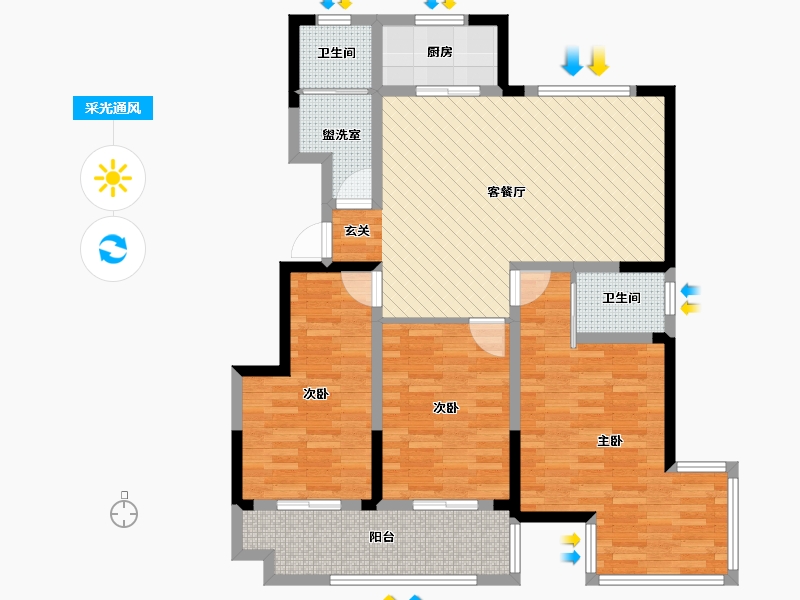 河北省-邯郸市-温泉小镇-104.67-户型库-采光通风