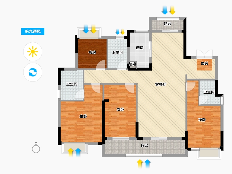 湖北省-武汉市-金地花园小区-143.05-户型库-采光通风