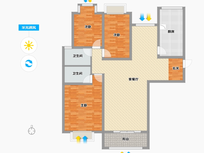 陕西省-榆林市-金澜小区-124.61-户型库-采光通风