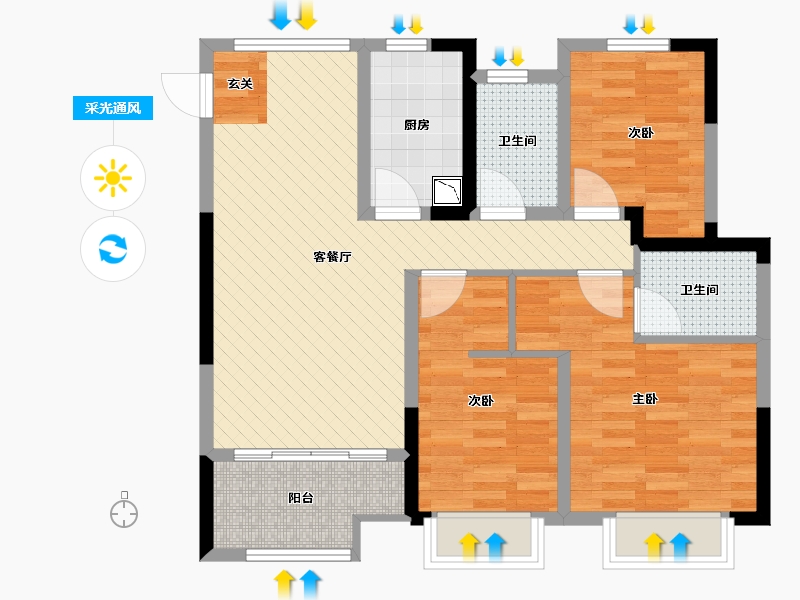 江苏省-苏州市-金科观天下-80.04-户型库-采光通风