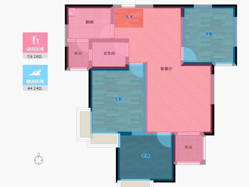 河南省-郑州市-润城时光里-90.40-户型库-动静分区