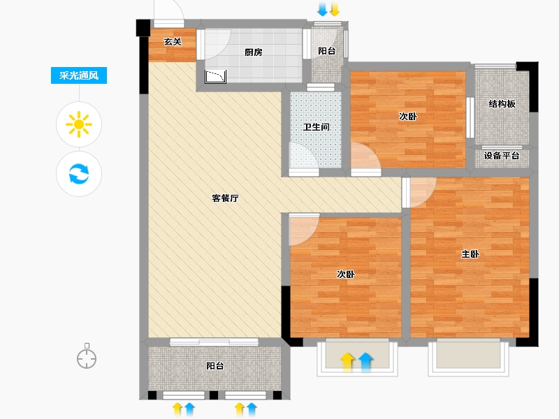 四川省-绵阳市-鑫旺阁-85.06-户型库-采光通风