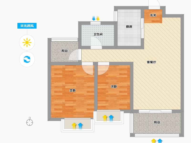 安徽省-亳州市-鸿业又一城-66.17-户型库-采光通风