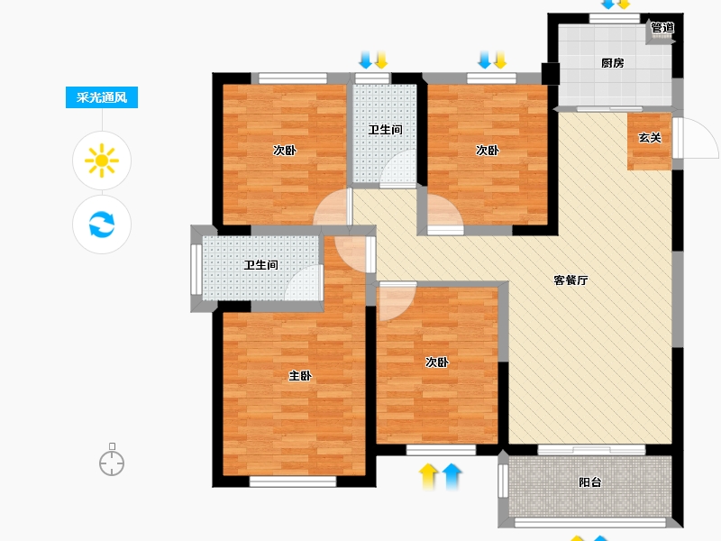 浙江省-温州市-滨江九里-92.80-户型库-采光通风