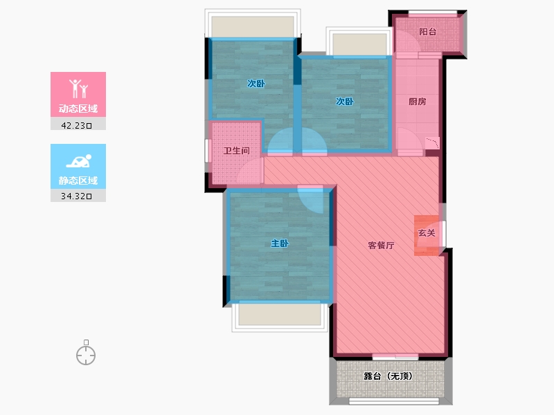 重庆-重庆市-渝能长悦府-70.74-户型库-动静分区