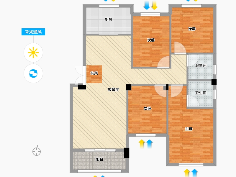 山东省-济宁市-鱼台锦绣华城-121.30-户型库-采光通风