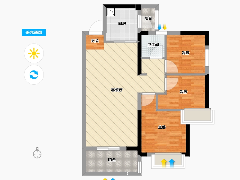 广东省-中山市-远洋翡丽郡-65.72-户型库-采光通风