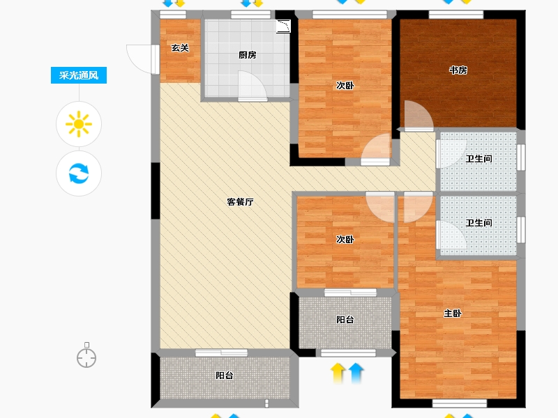 浙江省-嘉兴市-中梁吴越首府-105.68-户型库-采光通风