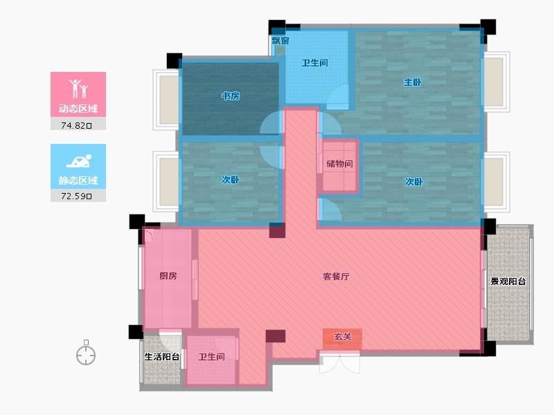 云南省-思茅市-普洱人家-139.47-户型库-动静分区