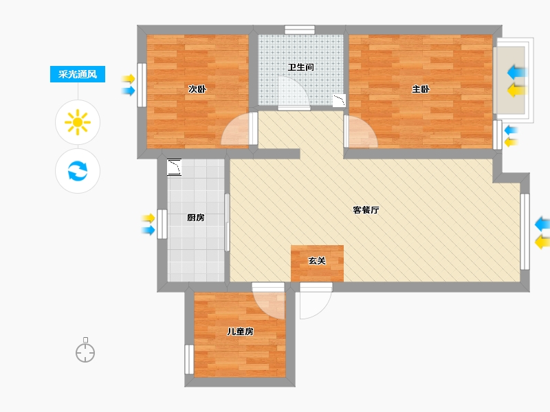 天津-天津市-首创国际半岛-62.62-户型库-采光通风