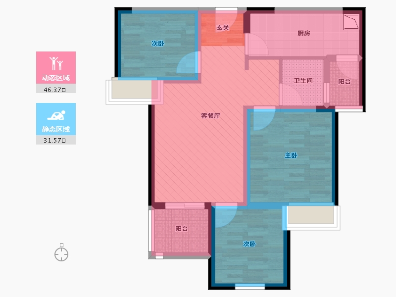 河南省-郑州市-和昌湾景国际二期17号楼-67.00-户型库-动静分区