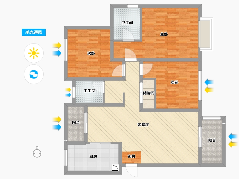 上海-上海市-胜悦佳苑-101.18-户型库-采光通风