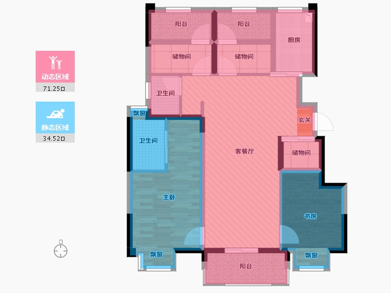 江苏省-苏州市-华润悦府-91.35-户型库-动静分区