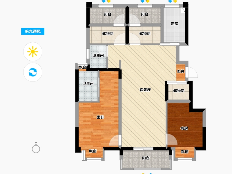 江苏省-苏州市-华润悦府-91.35-户型库-采光通风