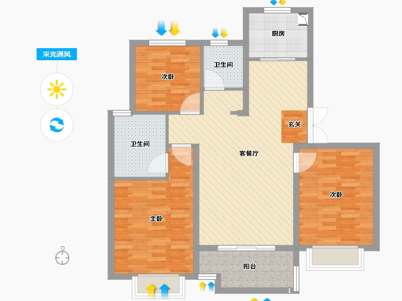 河北省-邯郸市-阳光东尚-89.56-户型库-采光通风