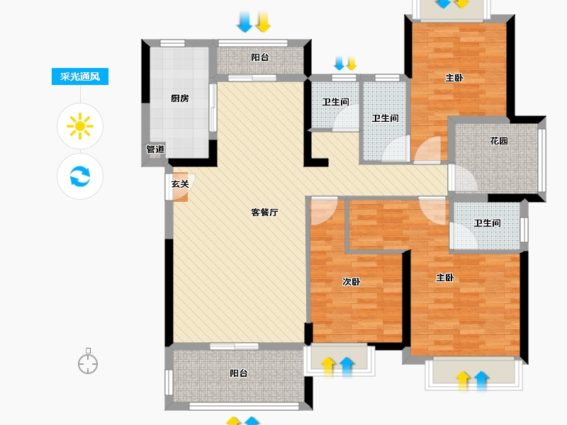 广东省-佛山市-鸿安御花园-105.73-户型库-采光通风