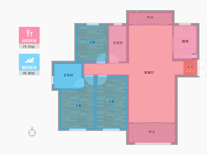 内蒙古自治区-乌海市-君正长河华府-107.26-户型库-动静分区