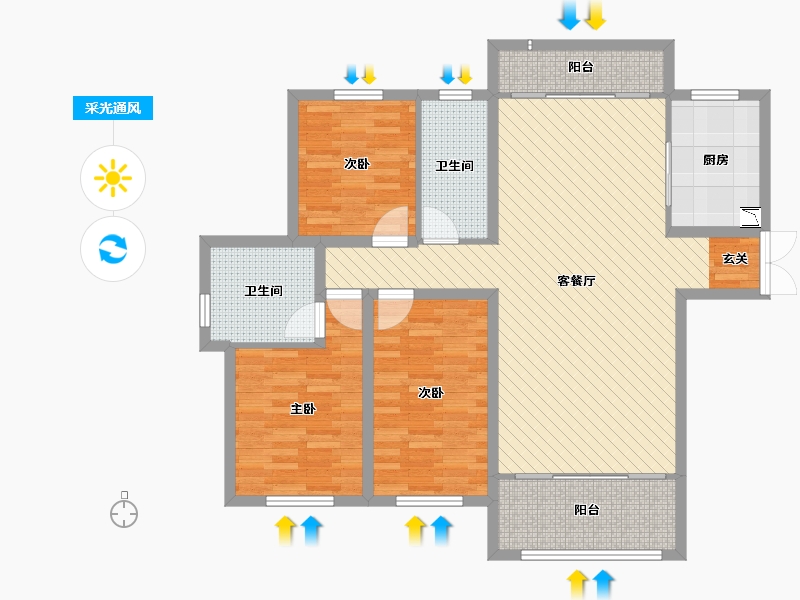 内蒙古自治区-乌海市-君正长河华府-107.26-户型库-采光通风