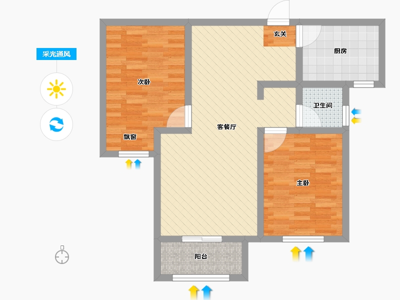 陕西省-宝鸡市-轩苑盛世二期-69.82-户型库-采光通风