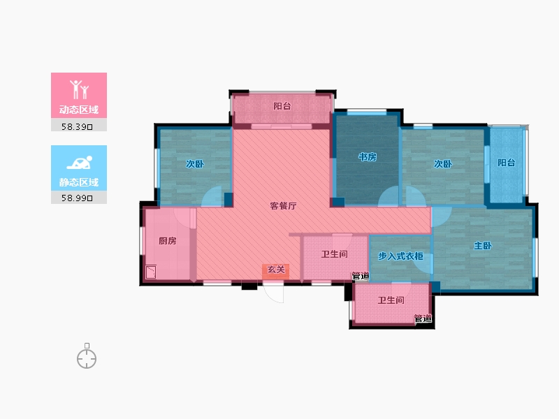 浙江省-宁波市-海弯花园-104.30-户型库-动静分区