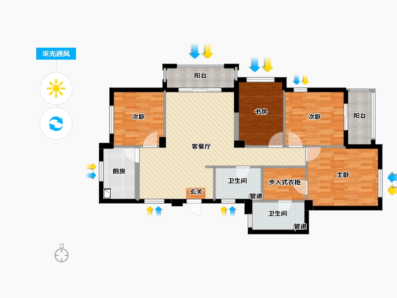 浙江省-宁波市-海弯花园-104.30-户型库-采光通风