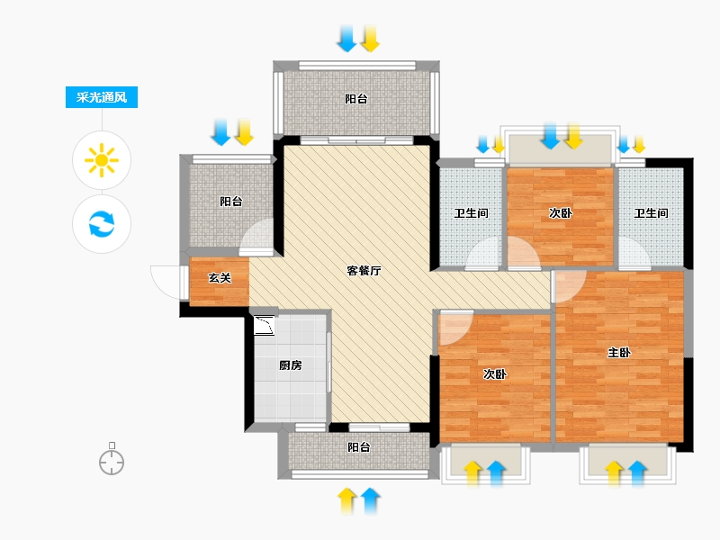 广东省-惠州市-福晟钱隆樽品花园-88.34-户型库-采光通风