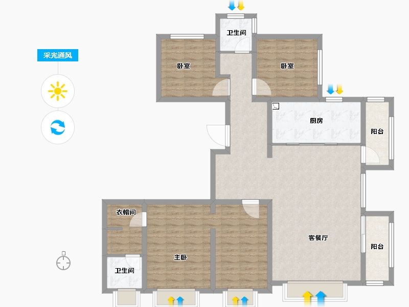 河北省-廊坊市-万科・翡翠华章-128.62-户型库-采光通风