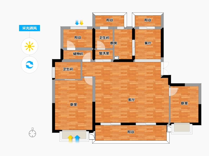 江苏省-苏州市-艺荟兰苑-113.58-户型库-采光通风