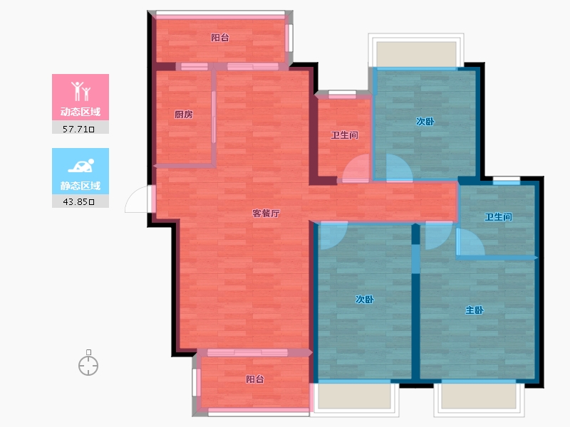 湖南省-长沙市-明升壹城-90.80-户型库-动静分区