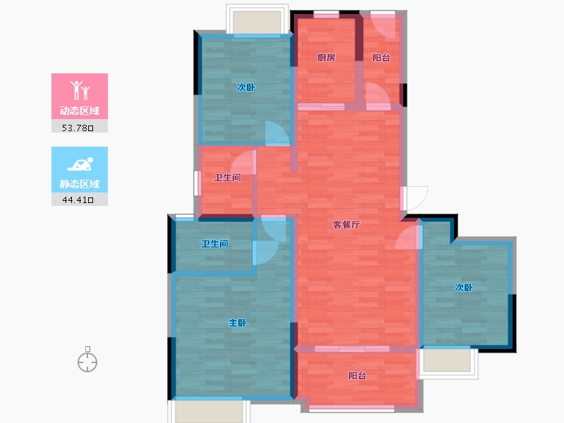 河南省-郑州市-蓝山玖月-87.36-户型库-动静分区