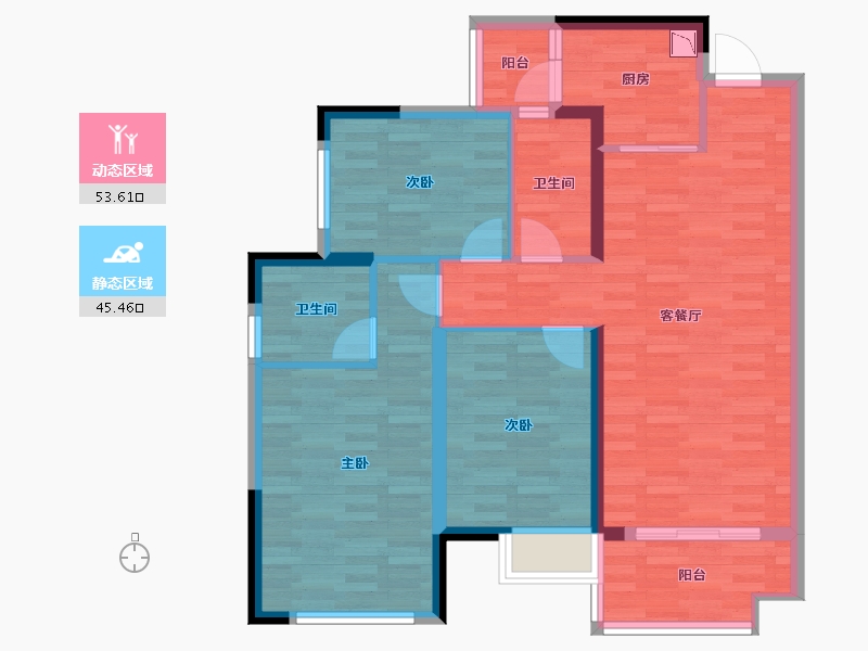 湖南省-株洲市-东部美的城-88.39-户型库-动静分区