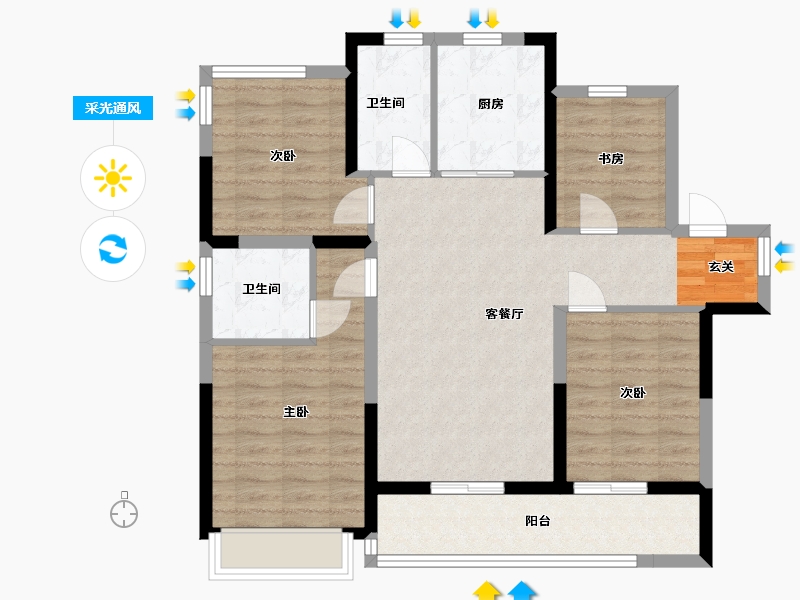 浙江省-宁波市-荣安劝学里-91.90-户型库-采光通风