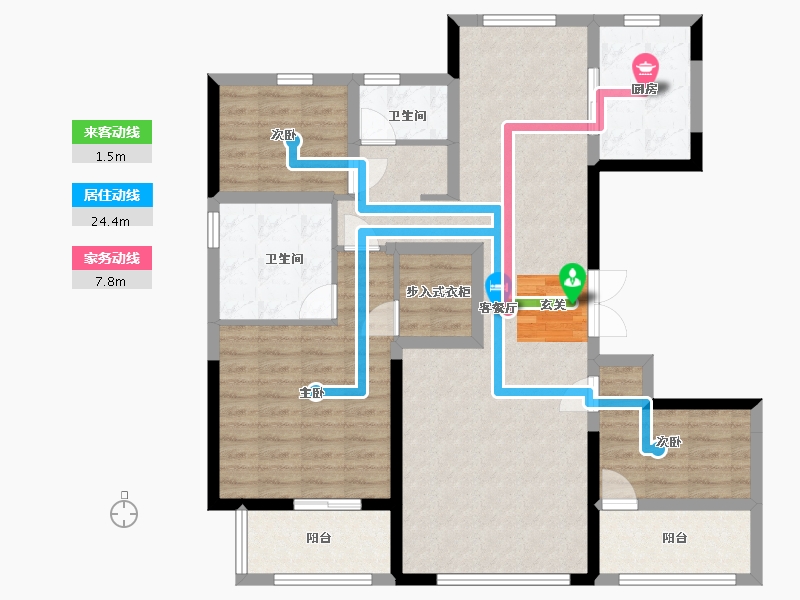 浙江省-宁波市-美的・美颐园-107.04-户型库-动静线