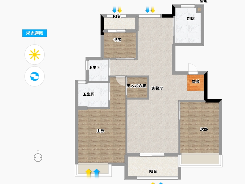 浙江省-宁波市-翰林园-98.77-户型库-采光通风