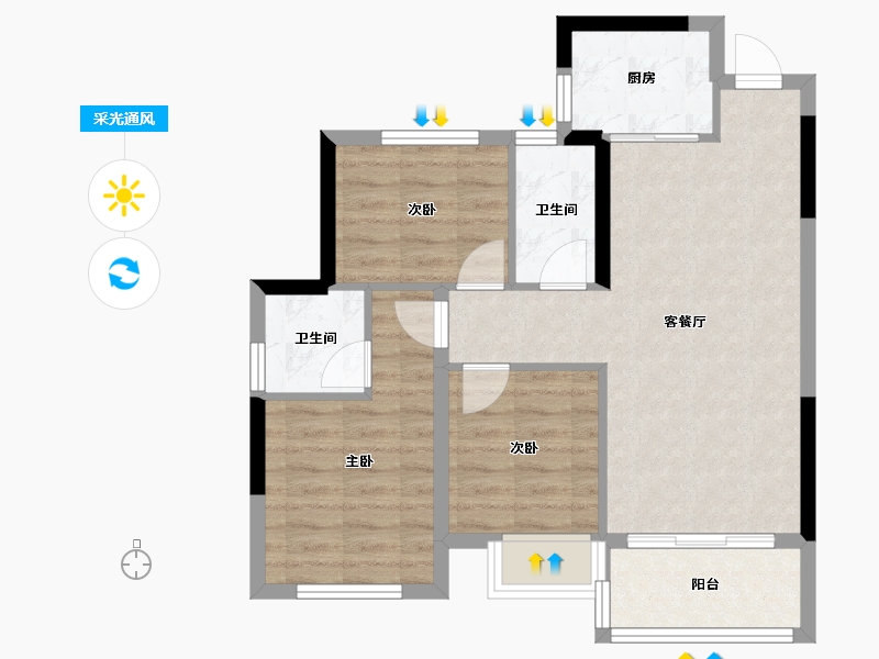 广西壮族自治区-桂林市-公园悦府-66.28-户型库-采光通风