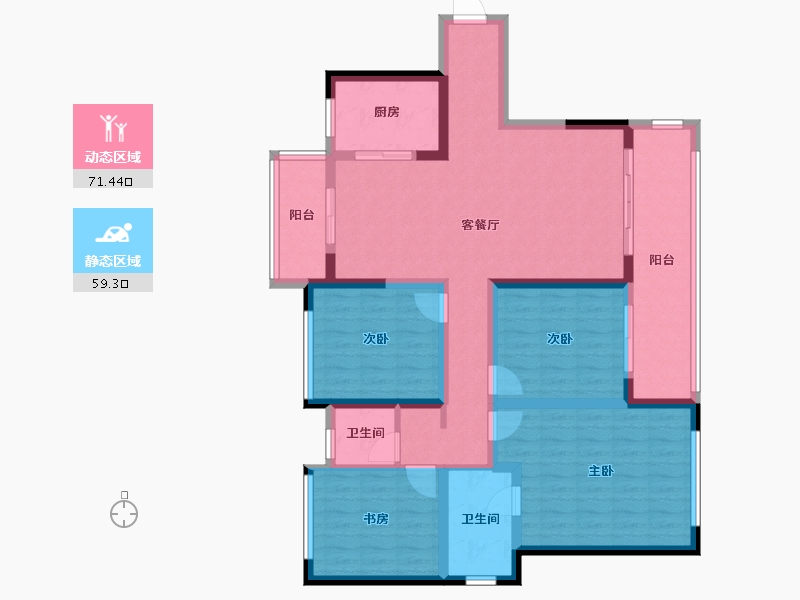 陕西省-宝鸡市-水木清华-116.21-户型库-动静分区