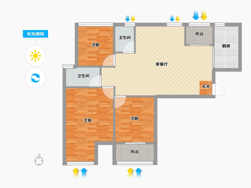 江苏省-苏州市-大观名园社区-85.04-户型库-采光通风