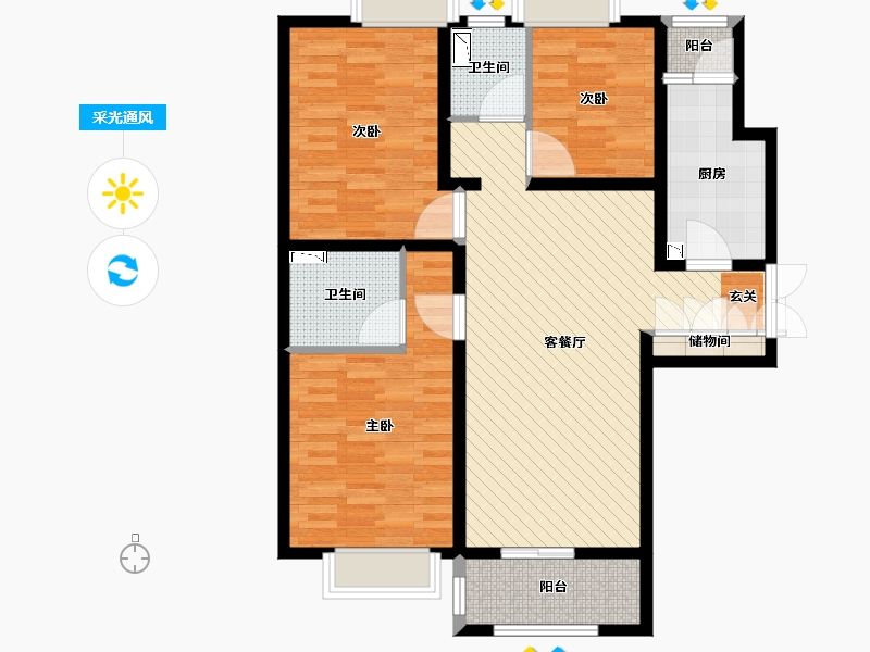 天津-天津市-八方观园-95.00-户型库-采光通风