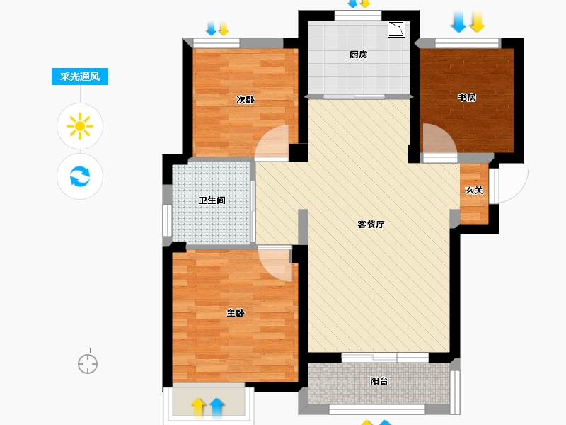 浙江省-杭州市-白鹤北苑-61.41-户型库-采光通风