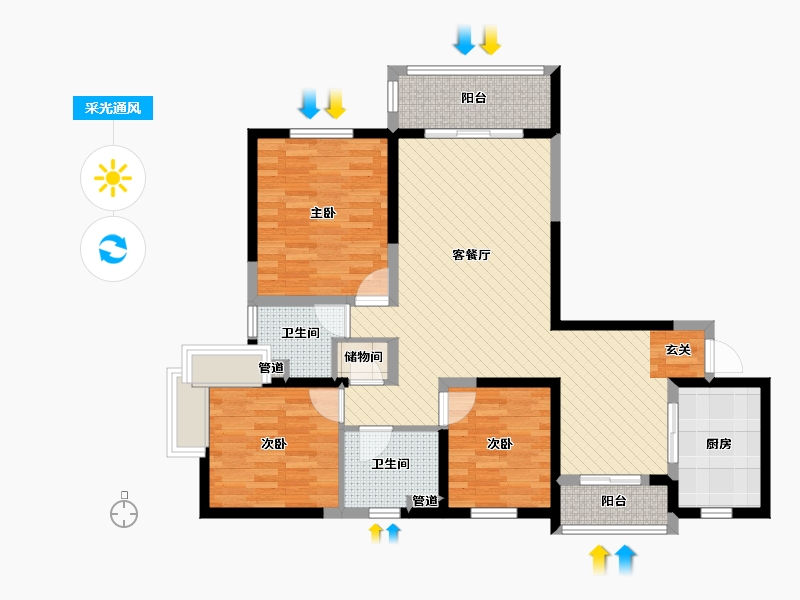 上海-上海市-绿地世家-96.23-户型库-采光通风