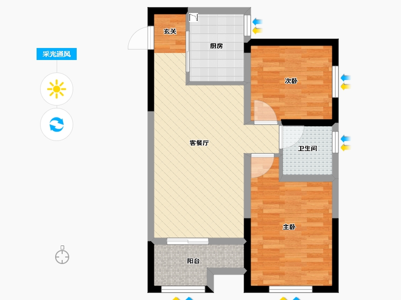 陕西省-西安市-蔚蓝君城-57.64-户型库-采光通风