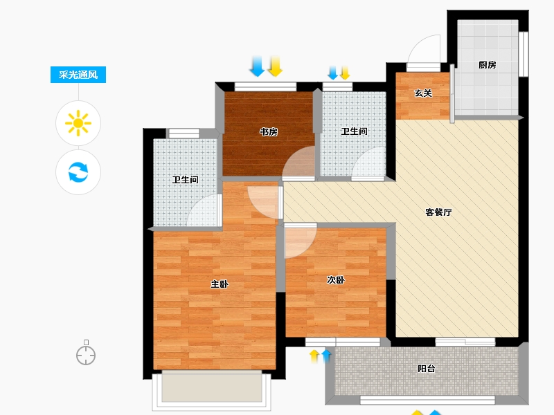 浙江省-嘉兴市-洛塘-67.39-户型库-采光通风