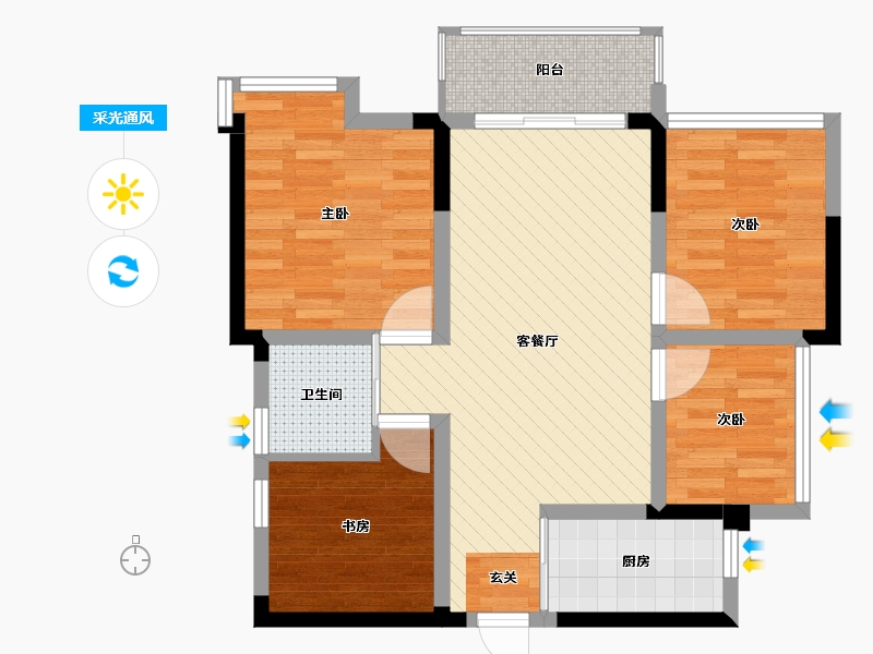 四川省-成都市-蜀都万达四期-71.19-户型库-采光通风