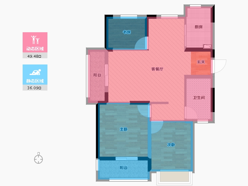 安徽省-亳州市-涡阳绿城桂语江南B2户型11栋13栋边户-74.41-户型库-动静分区