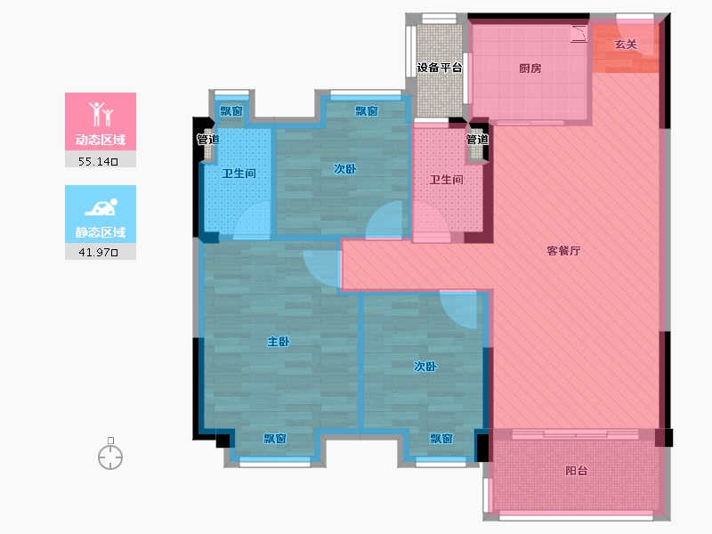 江苏省-苏州市-沙溪碧桂园珑庭-88.67-户型库-动静分区