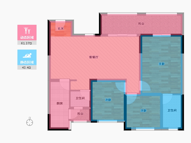 重庆-重庆市-香江国际港湾-90.95-户型库-动静分区